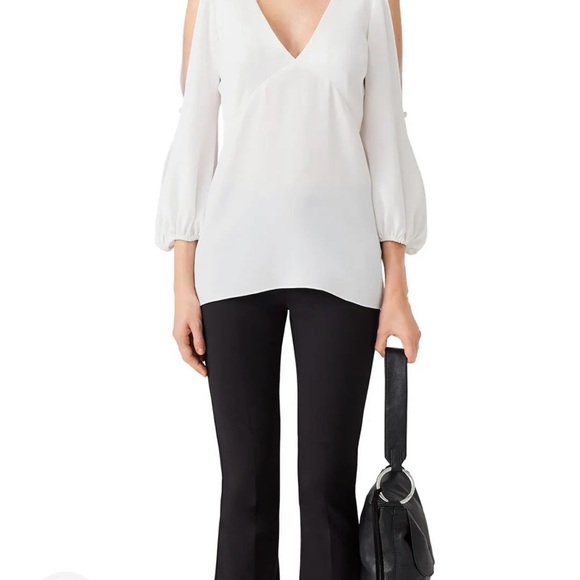 SHOSHANNA -  White V-Neck Blouse Arm Slits - Size S - Picture 3 of 7